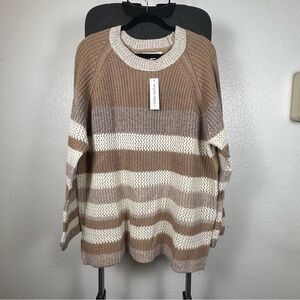 99 Jane Street Women’s Striped Brown and Cream Sweater Size 2X